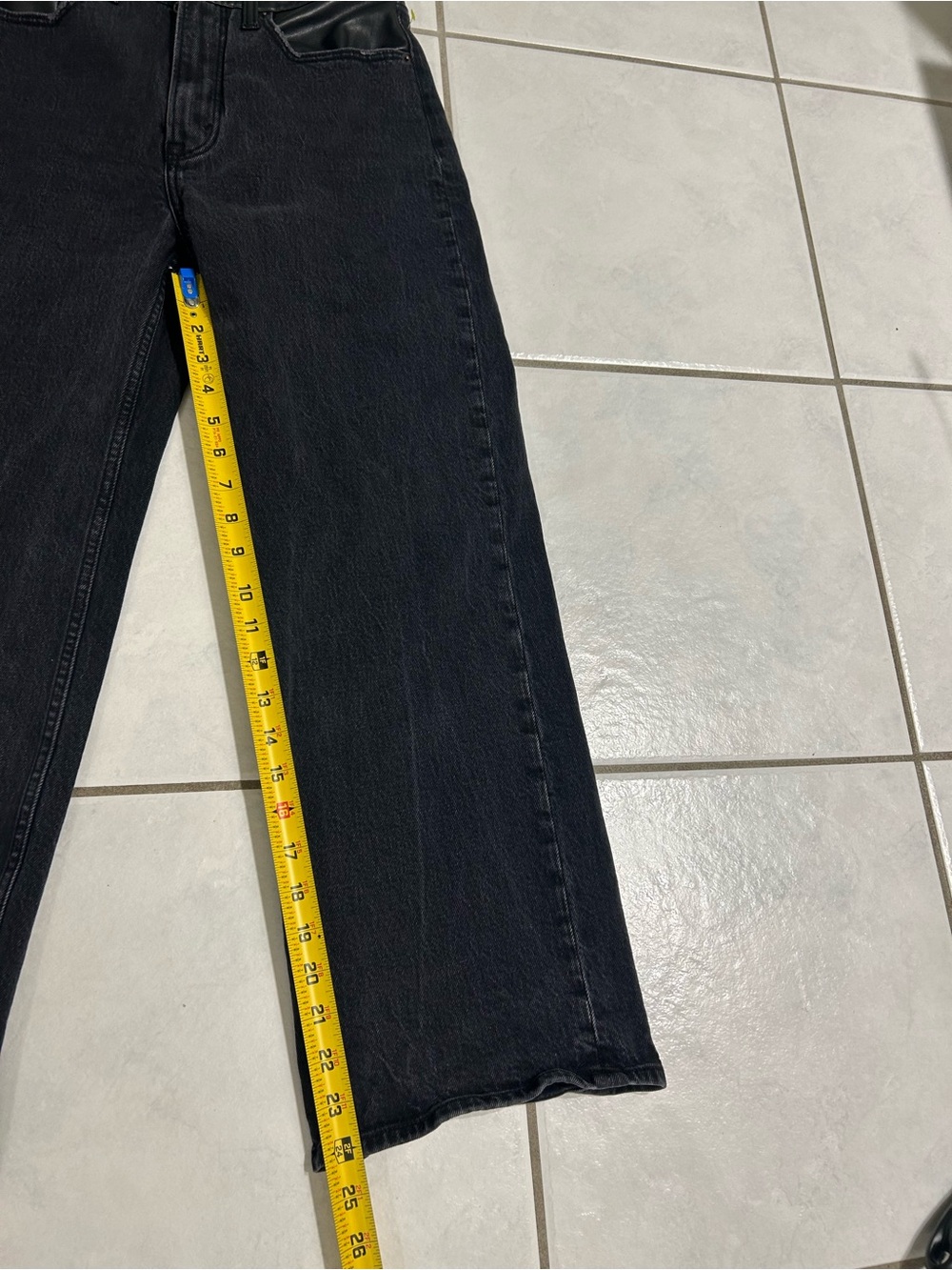 Women’s Black Wide-Leg Jeans with Faux Leather Trim - Picture 5 of 9
